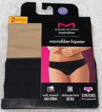 MAIDENFORM Inspirations Stretch Micro 2 Pk Black Nude Hipster Panty Womens L 7
