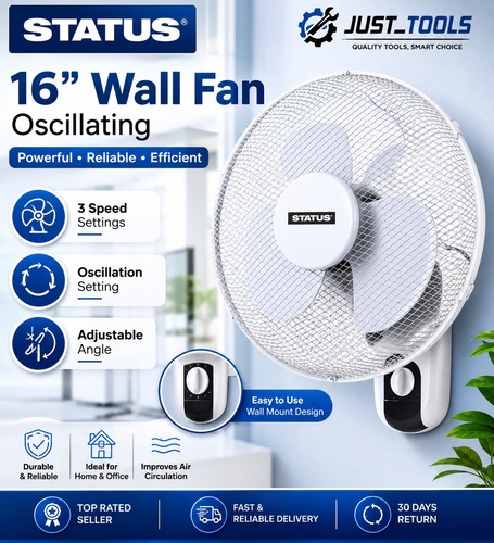 16" Wall Mounted Fan Oscillating 3 Speed Adjustable Cooling Fan Home Office