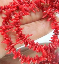 Natural 3X10MM Red Coral Gemstone Chip Loose Beads 15" Strand
