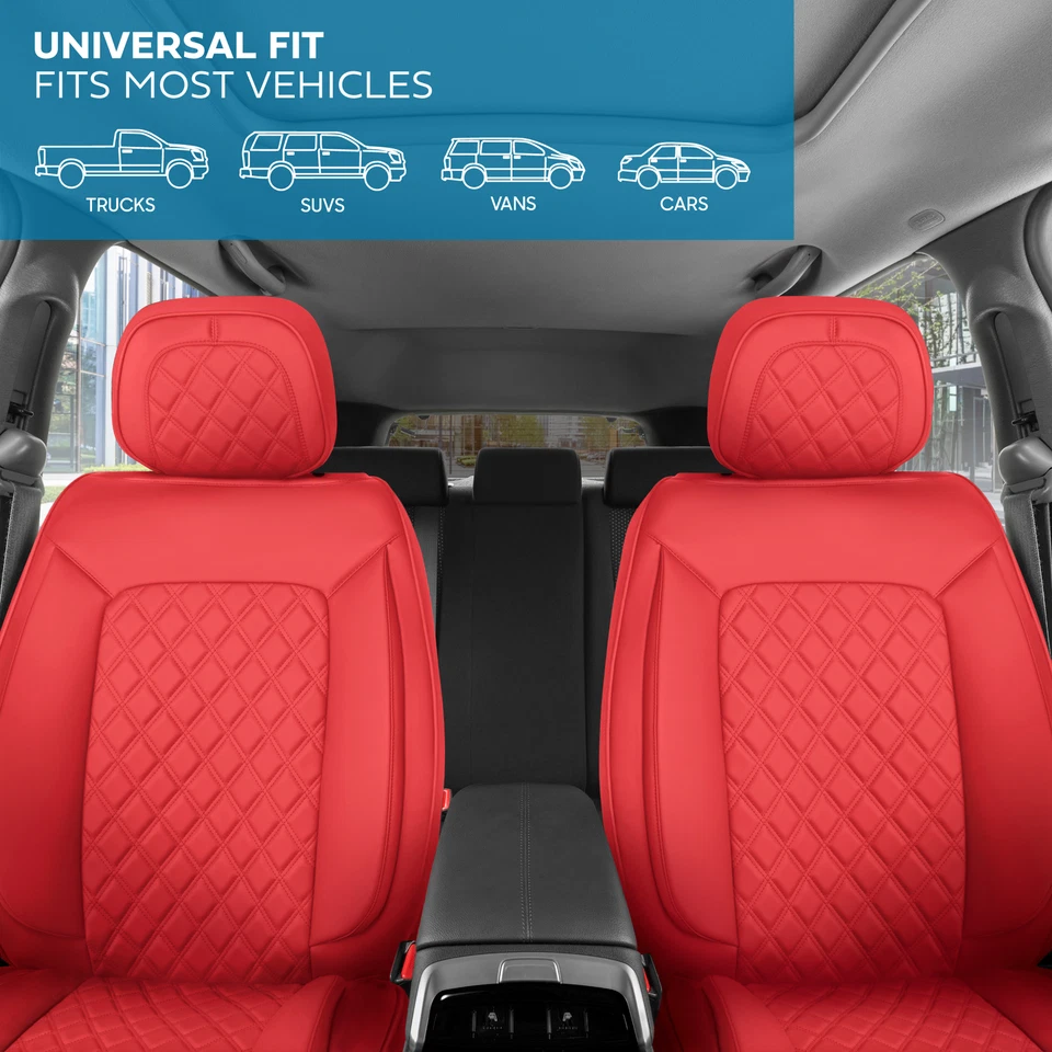 Fundas de asiento MotorBox imitación cuero gamuza, 2 rojas, ajuste delantero universal Foto 3 de 4