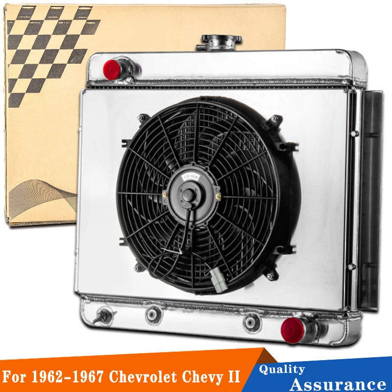3 Row Aluminum Radiator Shroud Fan For 1962-67 Chevrolet Chevy II Nova SS AT - Image 2 of 4