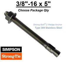3/8"-16 x 5" Stainless Strong Bolt 2 II Concrete Wedge Anchor  STB2-375004SS