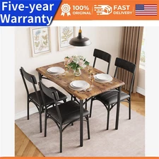 🔥5 Piece Dining Set Kitchen Table and Chairs 4 Upholstered Chairs Metal and Woo