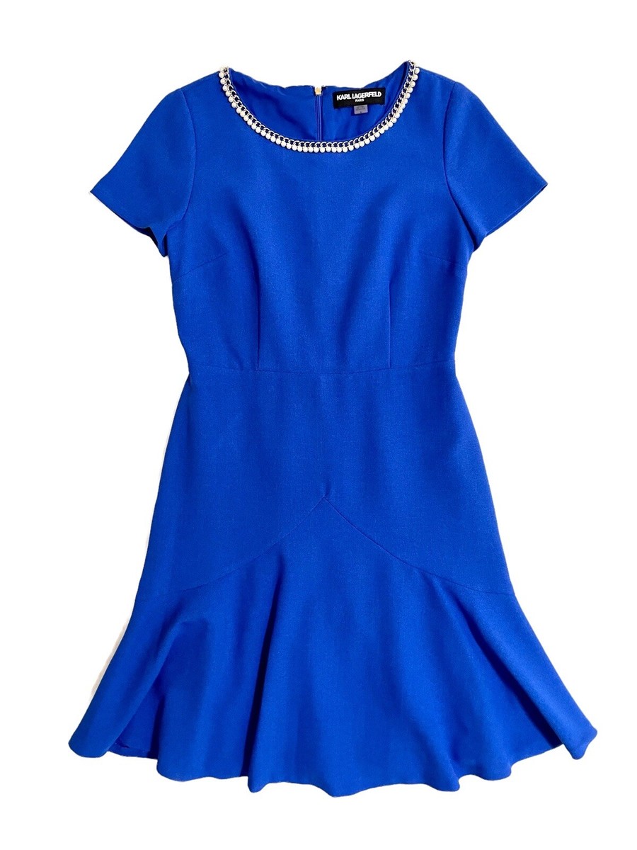 green emerald velvet dress KARL LAGERFELD Paris Women's Linen Fit and Flare Dress, Navy, 2 at Amazon  Women's Clothing store main image 1