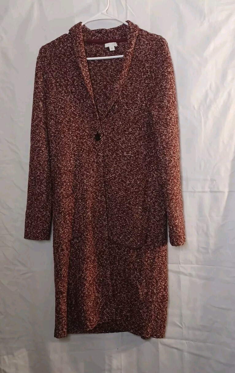 Cárdigan plumero J. Jill para mujer XS borgoña un botón delantero tejido