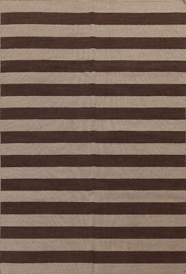 Luxurious Handmade Living Room Rug Striped Modern Gabbeh Rug 6x8 ft