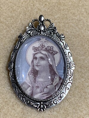 BIG SALE*FRENCH REPRODUCTION CRYSTAL-OUR LADY QUEEN OF HEAVEN BROOCH/PENDANT.SIL