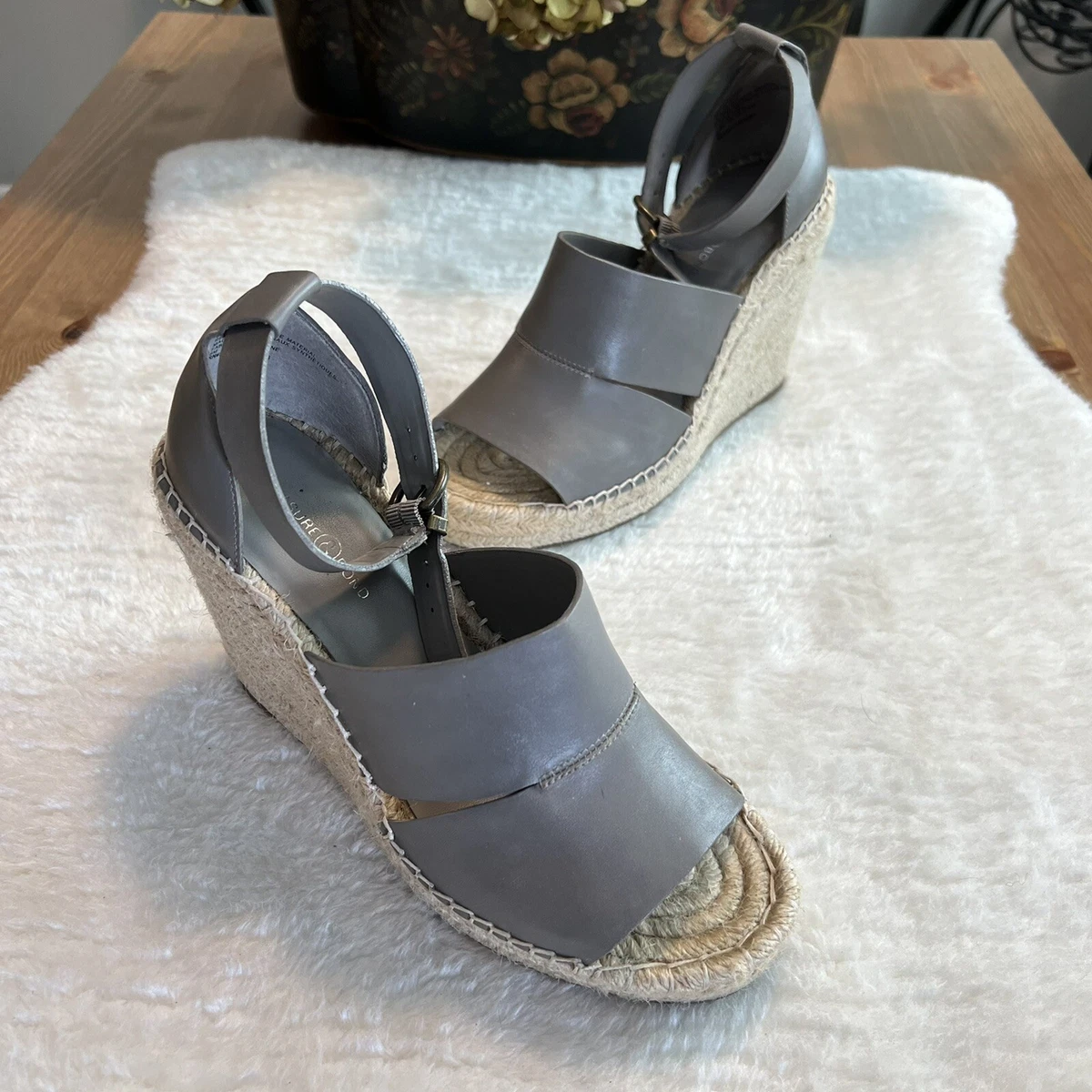 Treasure Bond Gray Sannibel Espadrille Platform Wedge Sandals Size 8M