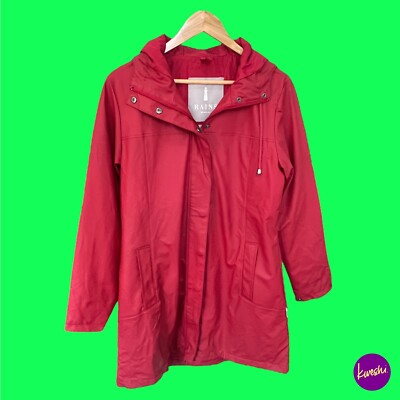 RAINS Damen wasserdichte Thermo Regenjacke, Kapuze, Reißverschluss/Knopfverschluss, rot, UK S