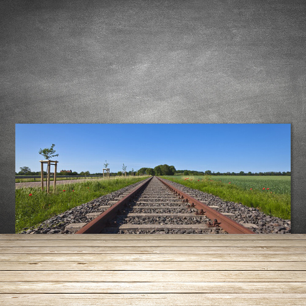 Crédence de cuisine en verre 125x50 panneau de protection mural design rails