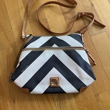 Dooney  Bourke Black  White Chevron Leather Hobo Shoulder Bag 10x10x4  