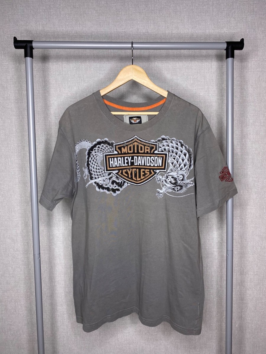 Harley Davidson Vintage 00s Dragon Print T Shirt Tee Gray Sz L | eBay