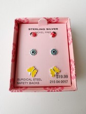 3 vintage 925 sterling silver enamel stud earrings, combined shipping