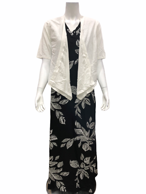 Denim & Co. Printed V-Neck Maxi Dress w/ Drape Front Shrug Black Small Size  | eBay