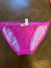 Vtg Victoria's Secret Fucia Cotton Lace String Bikini Panty - L ,Bows, NWT,logo
