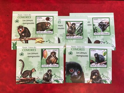 COMORES COMOROS 2009 MNH IMPERFORATE x 5 LES LEMURS MANGOUSTES MONGOOSE LEMUR