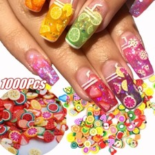 1000x 3D Früchte Blumen Tier Fimo Stück Ton Nail Art Spitze Aufkleber Dekoration