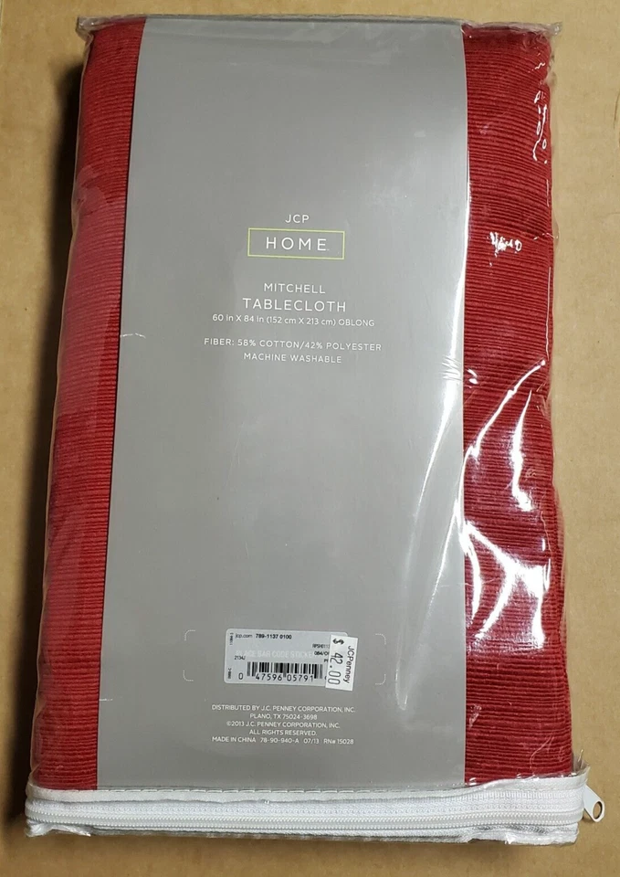 JCP Home Collection A Red Mitchell Table Cloth 60 X 84" New - Image 3 of 4
