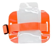 25 pcs Reflective Orange Arm Band Photo ID Badge Holder Vertical w/ Elastic Band