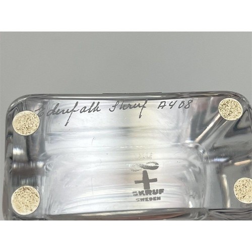 Jarrón sueco de cristal de plomo Edenfalk Skruf de 6,5" raro vintage grabado firmado estampado - Imagen 2 de 4