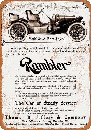 METAL SIGN - 1908 Rambler Model 34-A Automobiles - Vintage Look ...
