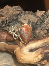 Vintad 925 Sterling Silver Brecciated Jasper Teardrop Ring 6s, 4.8g