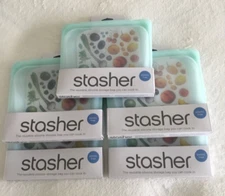 LOT OF 5 STASHER Silicone Reusable Sandwich Storage Bags All Sky SHIPS FREE