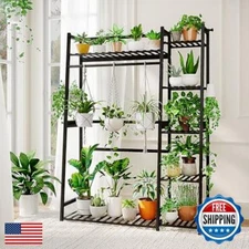 Bamworld Plant Shelf Indoor 55" Tall Bamboo Plant Shelves 5 Tier Hanging Plan