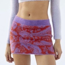 Women  s Urban Outfitters red purple print fuzzy fitted mini skirt size small