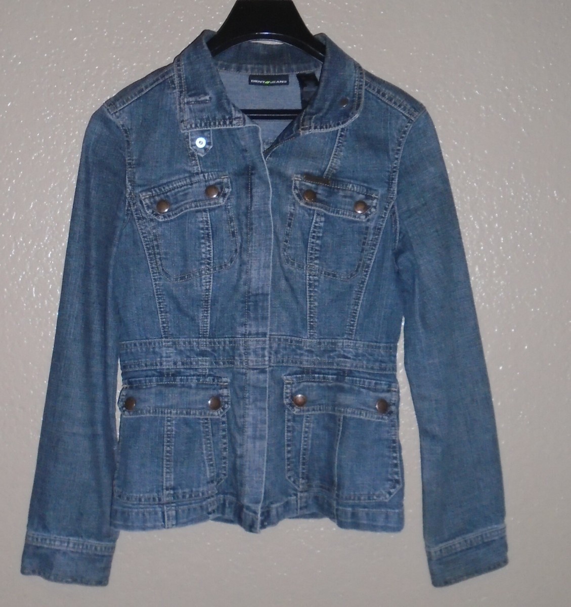 ジャケット・アウター 90s DKNY front zip black denim jacket DKNY Jeans Zip Front Blue Denim Jean Jacket Long Sleeve Snap