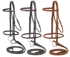English Bridle and Laced Reins - Horse Size - Leather Black - Brown - Chestnut