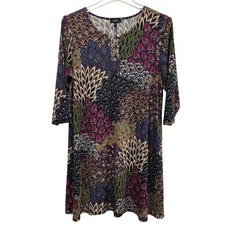 MSK Dress Womens XL Multicolor Paisley 3/4 Sleeve V Neck Swing Jersey Tunic