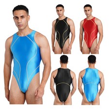 US Men Sleeveless Leotard Bodysuit Full Stretch Back Zip Catsuit Swimsuit