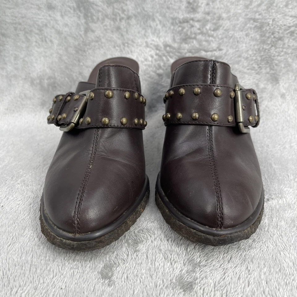 Caja Amarilla Y2K Tachuelas Zapatos Mujer Talla 7 Retro Marrón Cuero Cuña Tacones Hebilla Foto 2 de 4