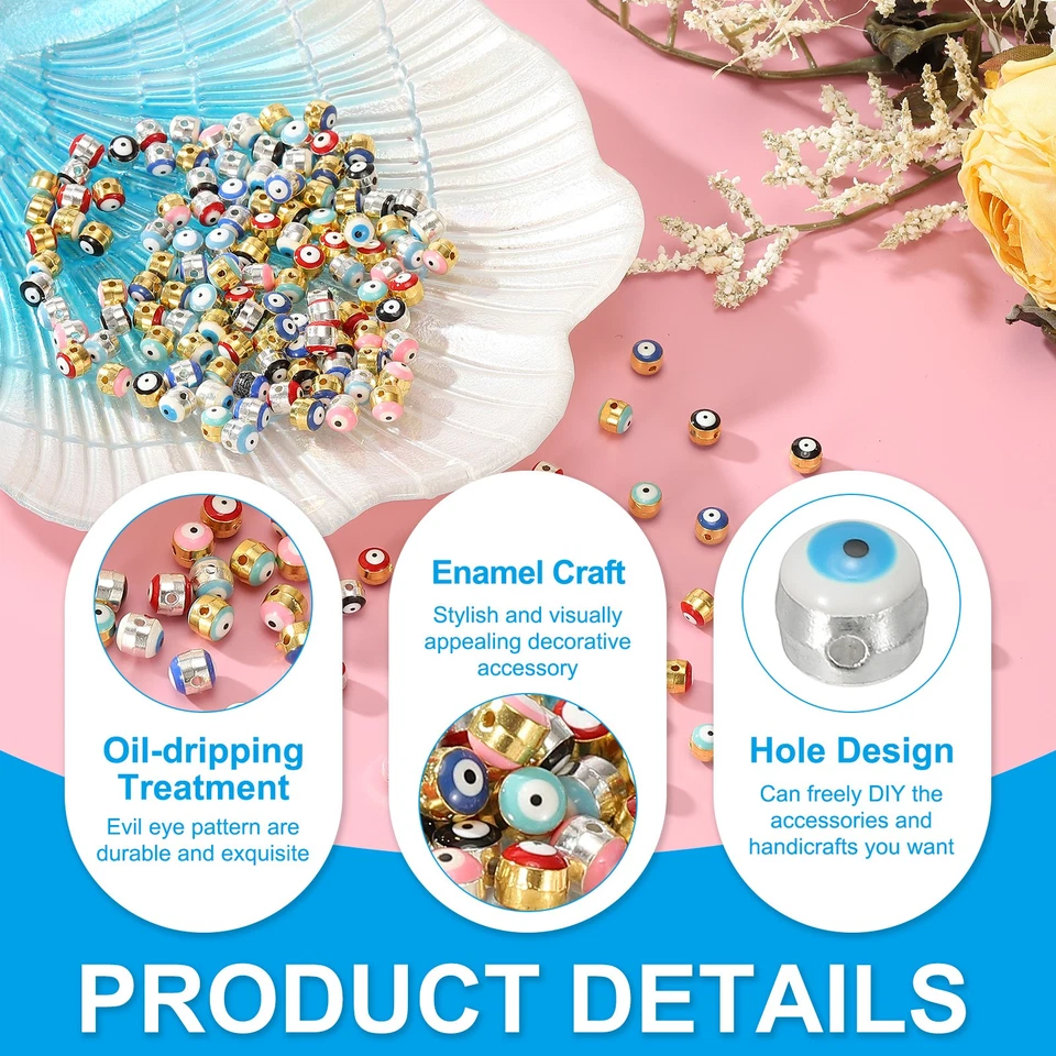 6mm Emaille-Perle mit bösem Blick,100Stk versilberter türkischer Anhänger weiß - Bild 3 von 4