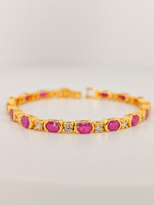 18 kt vergoldetes Sterlingsilber Rubin Armband - natürliche Edelsteine im Ovalschliff
