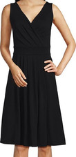 Lands End Pleated Shift Pima Modal Faux Wrap Little Black Dress S 6 8 RP$75