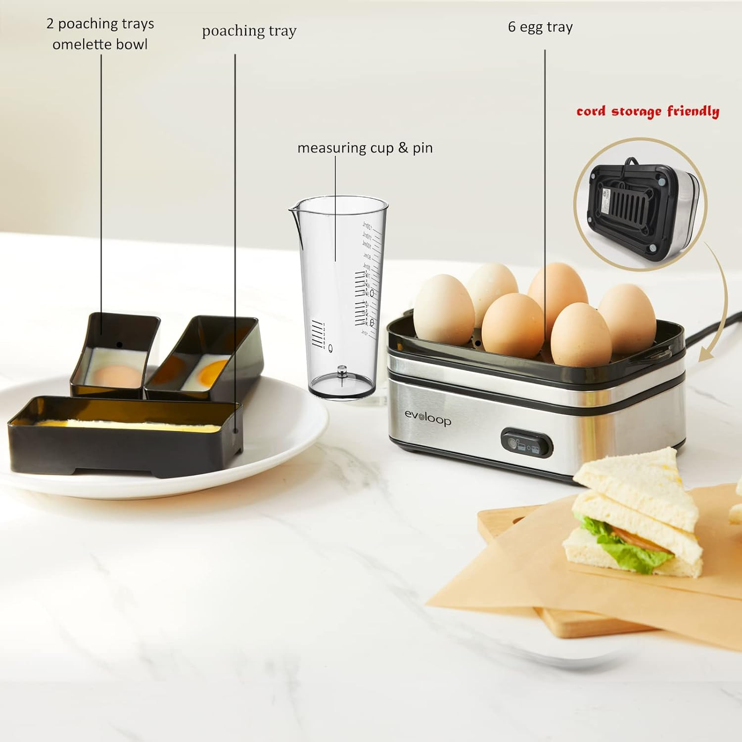 Egg Cooker Electric, 6 Eggs Capacity, Soft, Medium, Hard Boiled, Poacher, Omelet