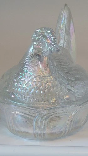 Fenton Clear Iridescent Carnival Glass Hen On Nest 5.5" Rare