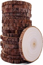 Unfinished Natural Wood Slices with Bark 20 Pcs 3.5-4 inch Craft Wood kit Cir...