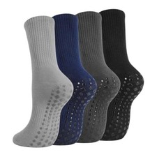 4 Pack Hospital Non Slip Socks for Elderly Grip Socks with Silicone Dots Medium