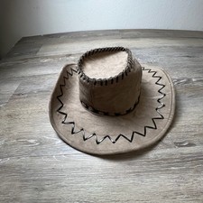 Cowboy Hat Unisex Tan Faux Suede Whipstitch Western Rodeo AJ61
