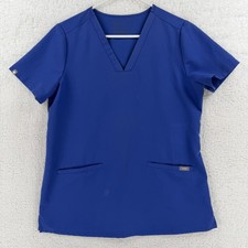 FIGS Scrub Shirt Womens Small Blue Technical Collection V Neck Pockets Stretch