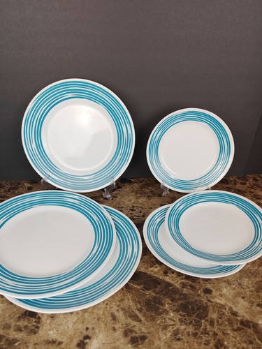 6 Pc Set Corelle STROKES OF COLOR TURQUOISE 10.75" Dinner 8.5" Salad Plates