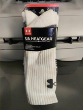 NEW UNDER ARMOUR UA HEATGEAR YOUTH BOYS CREW SOCKS 3 PAIRS WHITE SZ YLG 4Y - 8Y