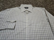 Hart Schaffner Marx Dress Shirt Mens 17.5 33 White Blue Plaid Check Non Iron
