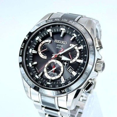 Seiko Astron SBXB041 GPS Solar Titanium Herrenuhr schwarzes Zifferblatt