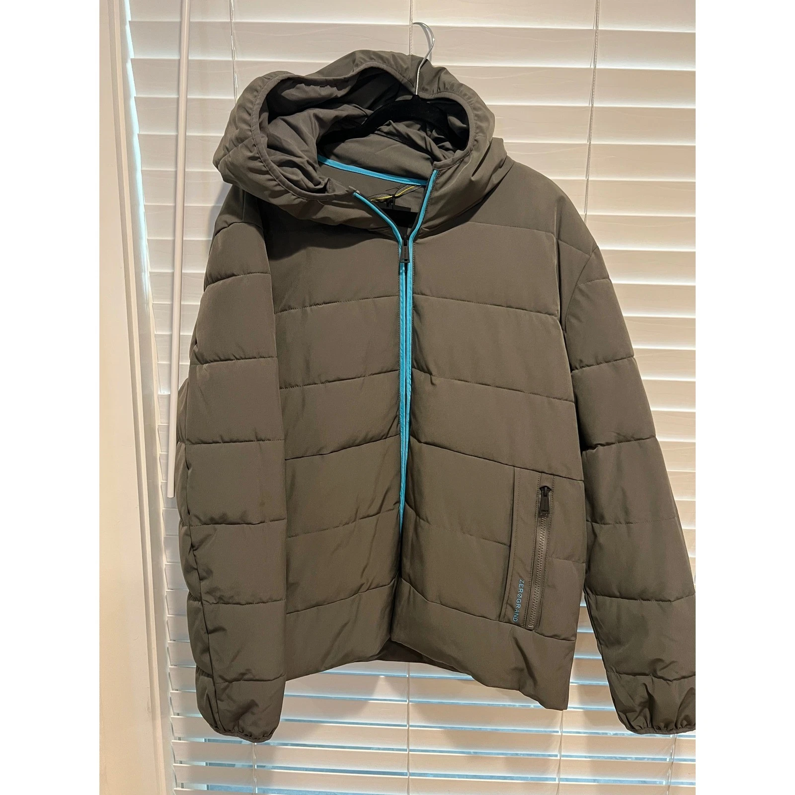 Cole Haan ZeroGrand Packable Insulated Puffer Jacket XXL Mens Gray Blue Trim