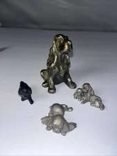 Vintage Hudson Pewter LS Dog Figurine + 3 Other Dogs