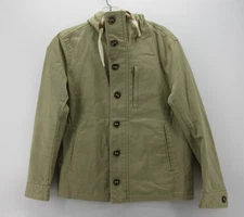 Beams Jacket Men Small Green Olive Mountain Parka Coat Hoodie Cow Leather Trim *